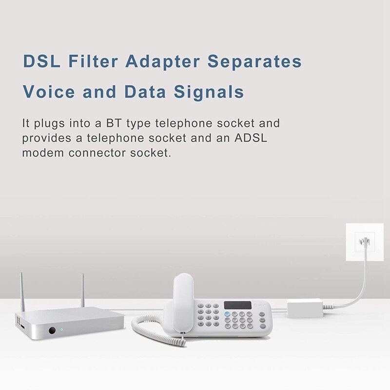 BT Plug To ADSL RJ11 Broadband Internet Microfilter Splitter 2 Pack, BT Male To BT &amp; RJ11 Female For Landline Modem