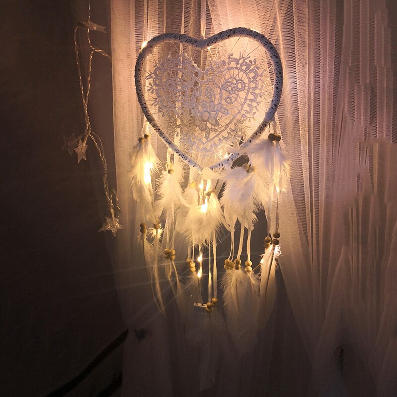 Hjerteformet ledet lys 1pc vedhæng fjer soveværelse stue display