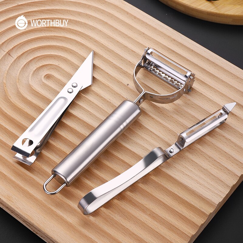 WORTHBUY 3 Pcs/Set Multifunctionele Fruit Dunschiller Rvs Groente Rasp Slicer Dunschiller Keuken Gadgets