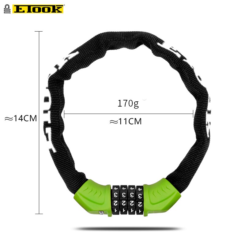Etook ketjulukko lukko skootteri pyörä lyhyt 45cm kahvilan lukko kannettava salasana digitaalinen ketju maantiepyörälle mtb  et355- s: 45cm- musta  ed3139