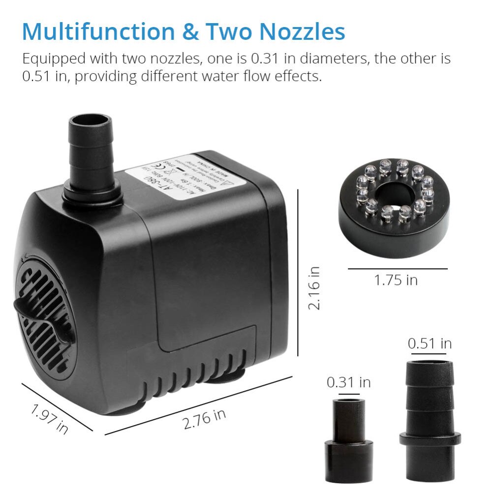 Nicrew 15W 800L/H Dompelpompen Fontein Waterpomp Met 12 Kleur Led Light Fish Tank Aquarium Fontein Vijver zwembad Pompen Decoratie
