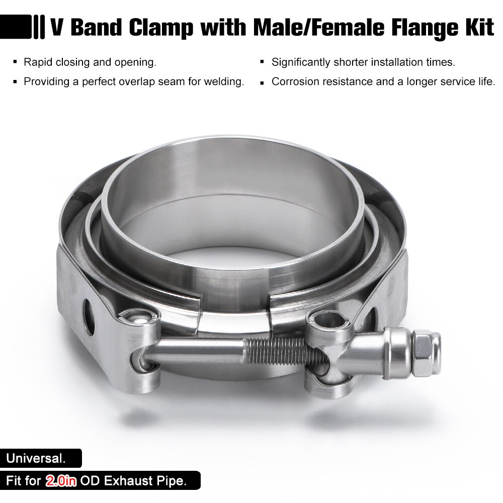 2.0 &quot;2.25&quot; 2.5 &quot;2.75&quot; Sus 304 Staal Roestvrij Uitlaat V Band Klem Flens Kit Quick Release klem Mannelijke Vrouwelijke Flens Of Normale