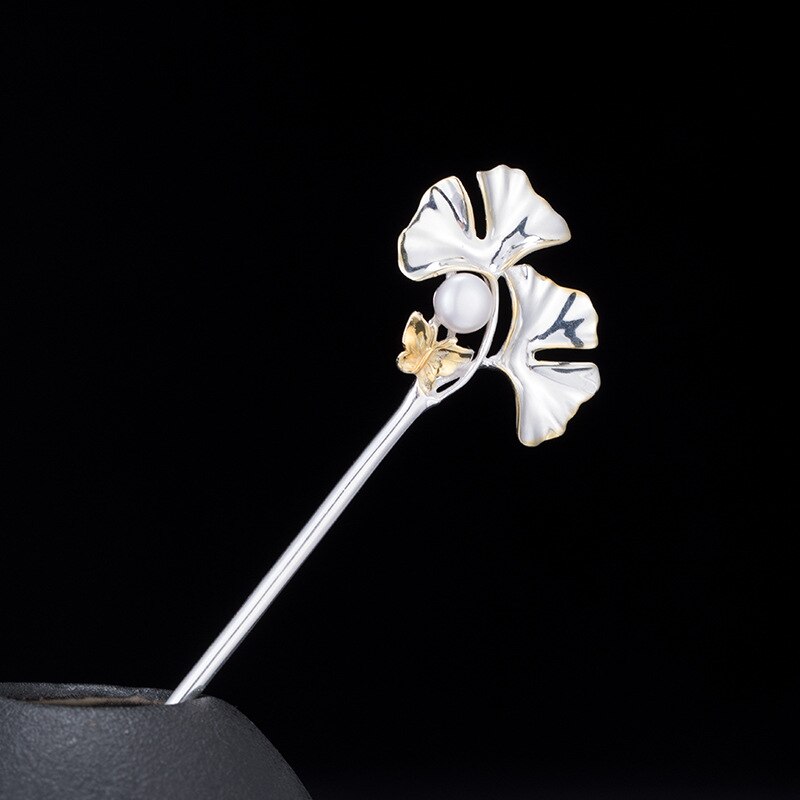 925 haarnadel aus sterlingsilber mit ginkgoblatt-schmetterling, antiker retro-haarschmuck mit perle für damen, handgefertigter feiner schmuck