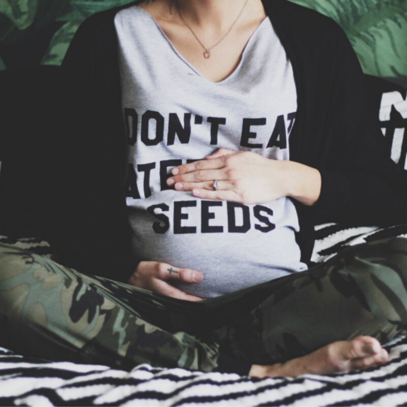 knapp nicht essen Wassermelone Samen Druck Mutterschaft Kleidung oben T Frauen Schwangerschaft Kurzarm T Hemd für Schwangere Grau t-Shirt