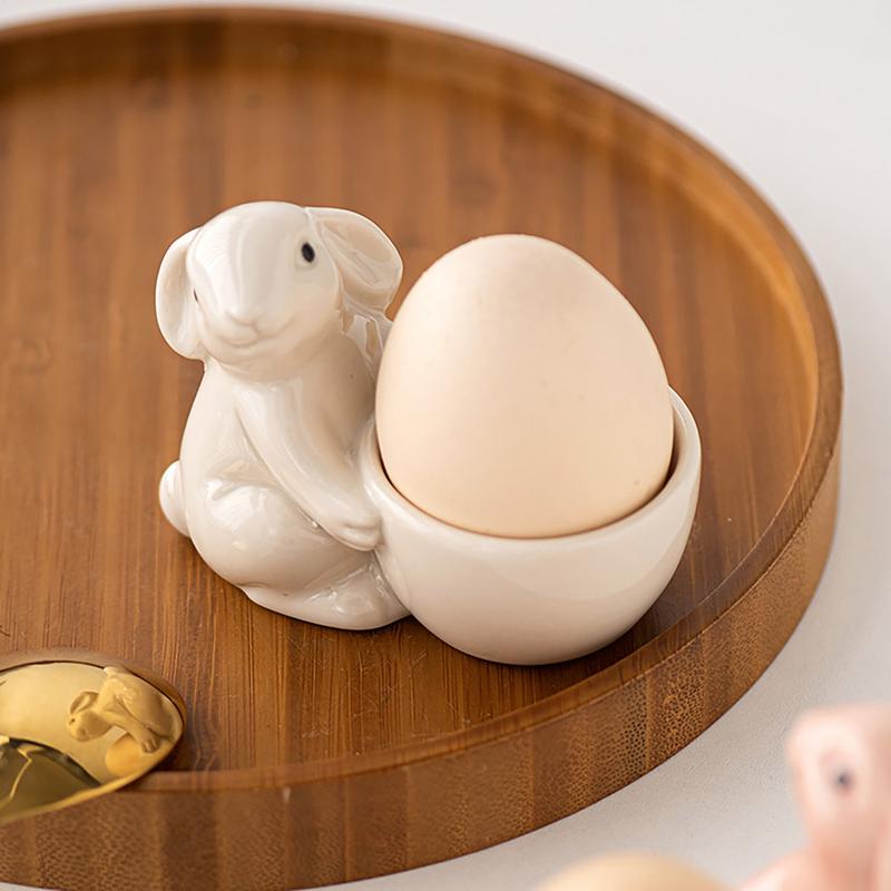 Tasse à œufs en forme de lapin en céramique, support d'œuf en forme de lapin mignon, ornements de table, porte-œufs durs, conteneur d'outils pour œufs