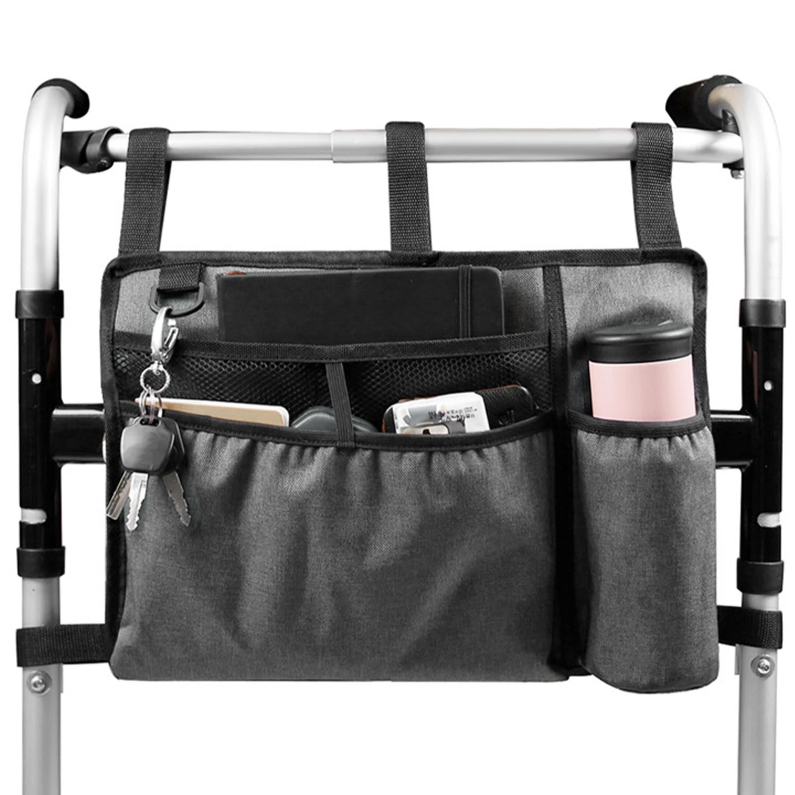 Walker Bag Basket with Cup Holder Suit for Adult Folding Walkers Seniors, Elderly, Handicap Carry Storage Pouch Organizer