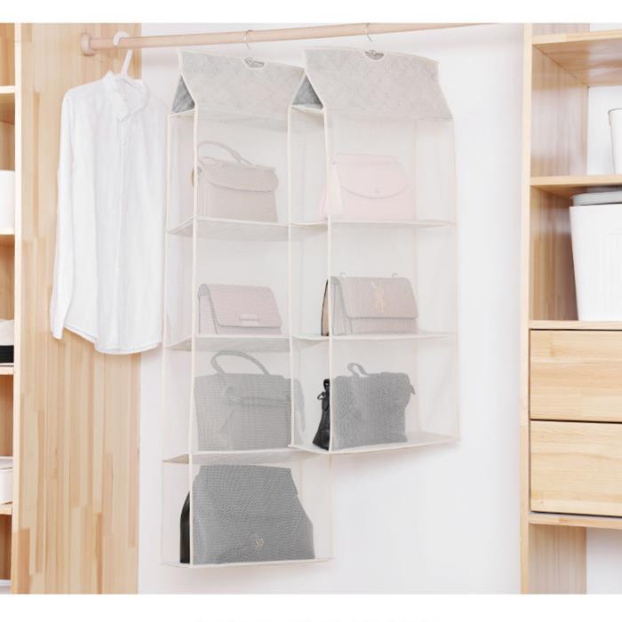2/3/4 Compartments Handbag Organizer Hanging Storage Holder with Hook Foldable Dust Shield