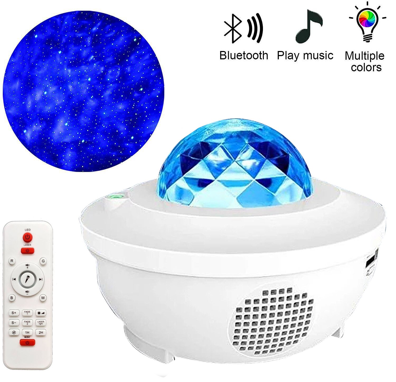 Led stjernehimmel projektor musikk bluetooth usb fe lys rotere stjerne galakse lys projektor lampe led nattlys: Hvit
