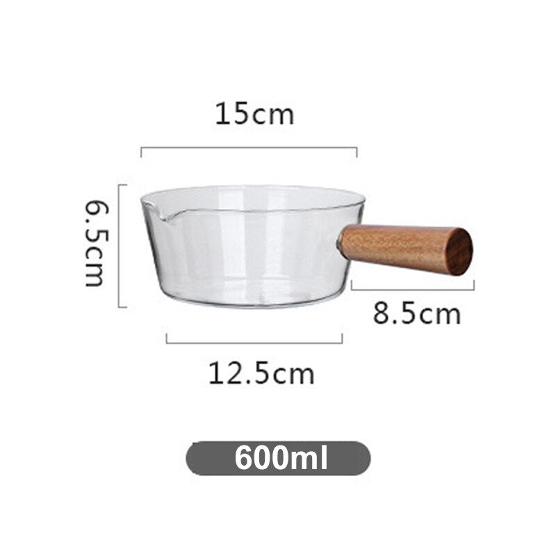Glass Cooking Pot Milk Instant Noodle Pot Soup Stock Porridge Pots Wooden Handle Open Flame Heating Kitchen Cookware Clay Pot: Milk  pot 600ml