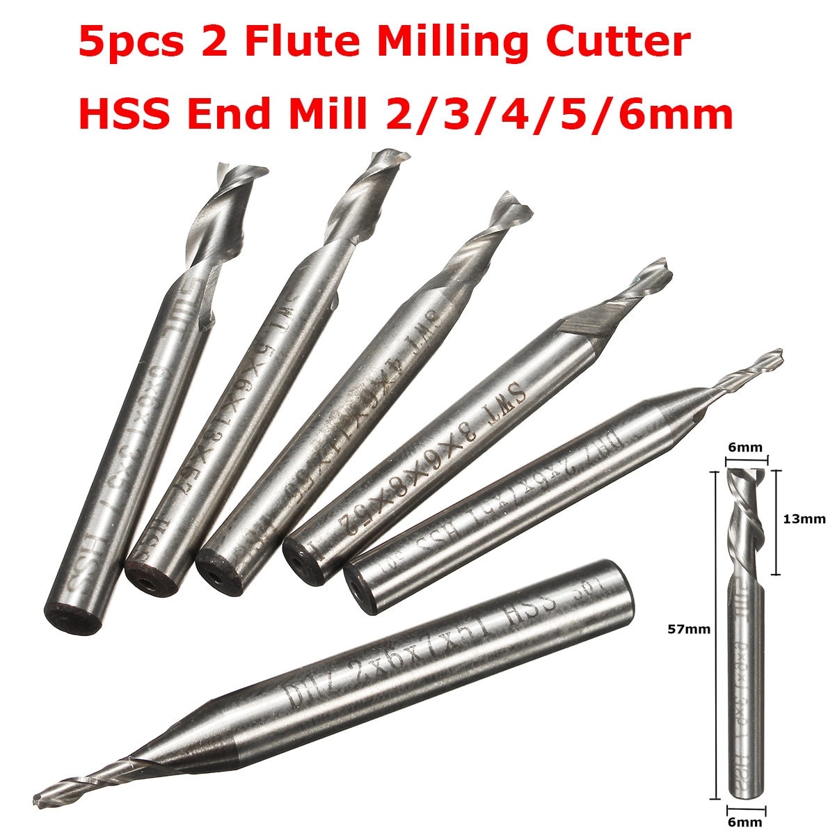 5 Stks set 2 3 4 5 6mm 2 Fluit Frees HSS End Mill Grandado 5 Stks set 2 3 4 5 6mm 2 Fluit Frees HSS End Mill Grandado