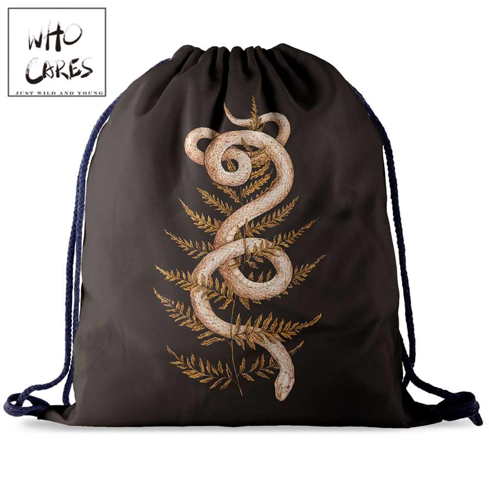 Who care – sac à cordon pour femmes, sac à dos de sport, Portable, Shopping, impression 3D, motif serpent, sac à chaussures d&#39;école