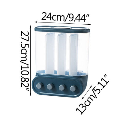 Kitchen Containers Cereal Dispenser Wall-Mounted Sealed Food Storage Containers Grain Dispenser Food Can Home Cereal Container: 4 grids blue