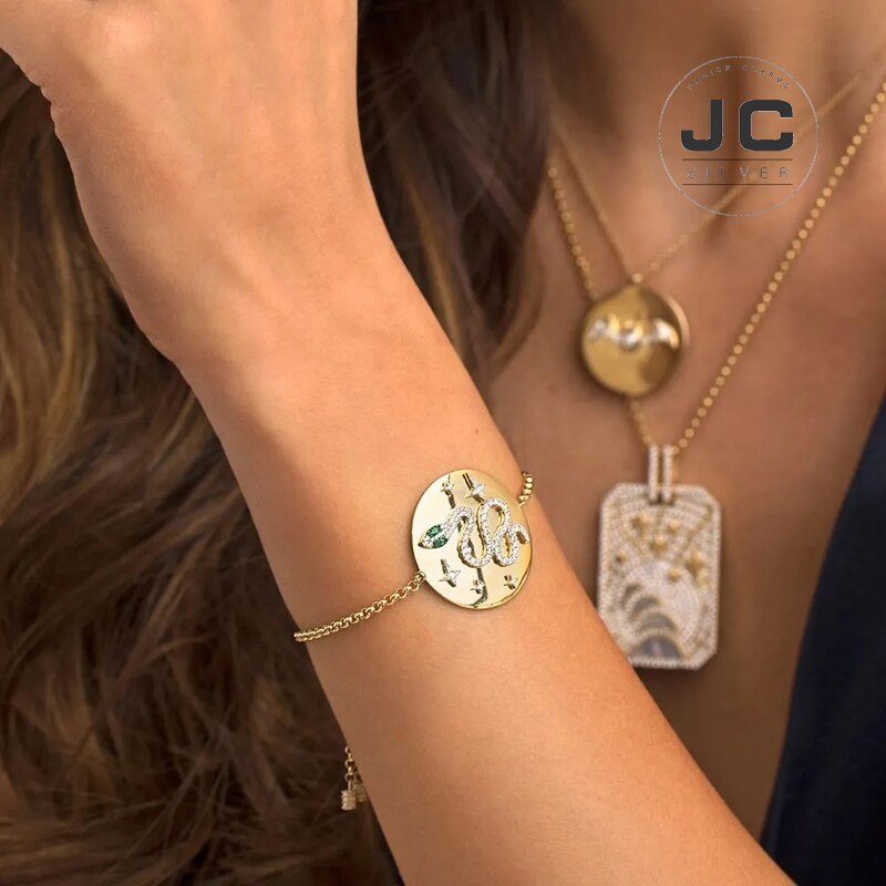 Nueva encantos plata 925 Original copia joyería, pulsera de plata amarilla Uraeus con piedra verde nano circonia para mujer