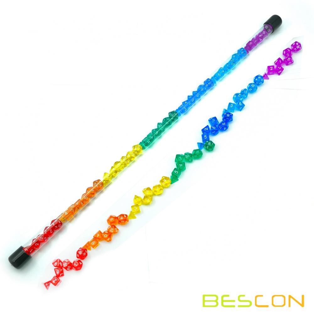 Bescon 49pcs Rainbow Gem Mini Polyhedral Dice Set in Long Tube, Rainbow RPG Dice 7X7pcs, Mini Gem Dice Set