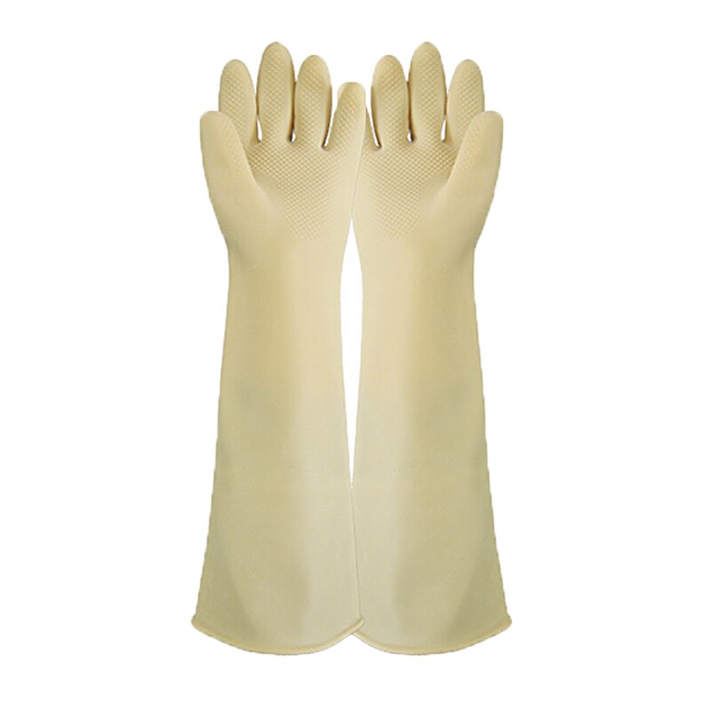 Rubberen Handschoenen Lange Beschermende Latex Handschoenen Slip Alkali Chemische Bescherming Waterdichte Veiligheid Werk Industriële Handschoenen 60Cm: white