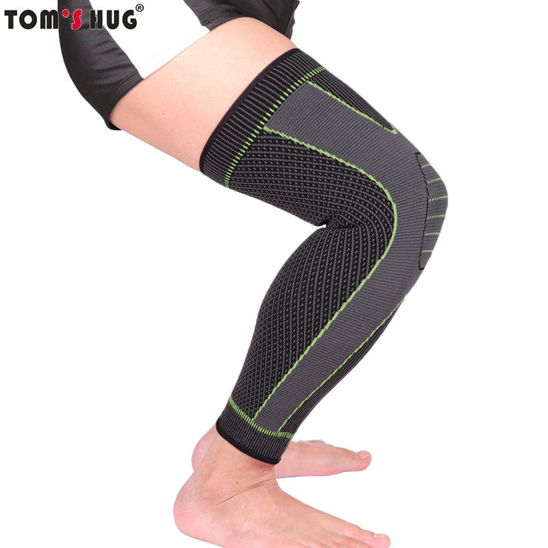 1 stk forlænger sports knæstøtte benbeskytter leggings lang grøn stribe bandage knæpuder skridsikker knæ varm beskyttelses ærme