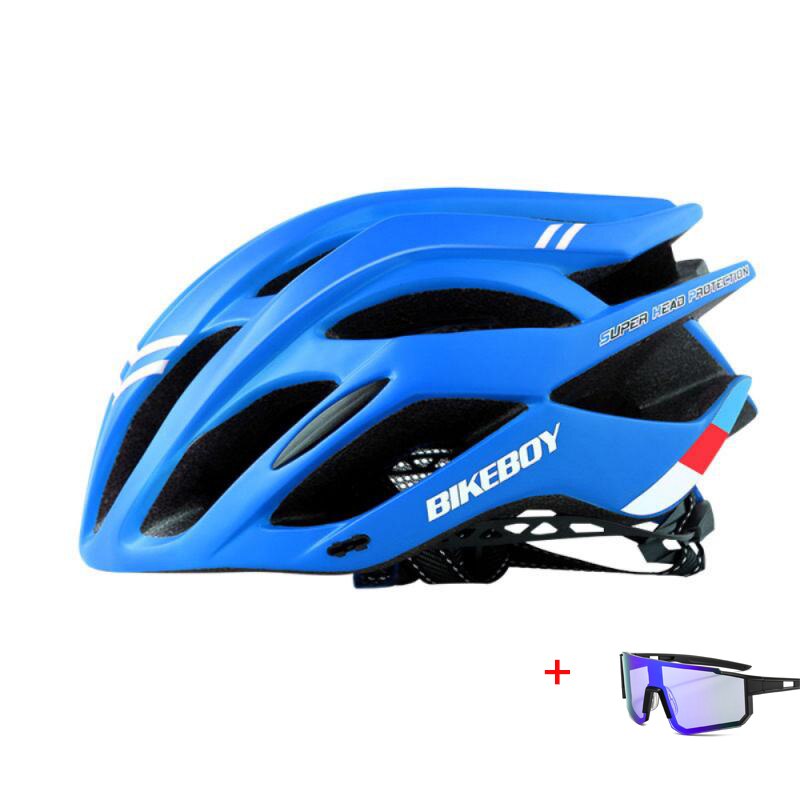 Road Mountain Bike Helmet With Glasses Ultralight Bicycle Helmets Integrally-molded MTB Riding Cycling Helmet: blue 2