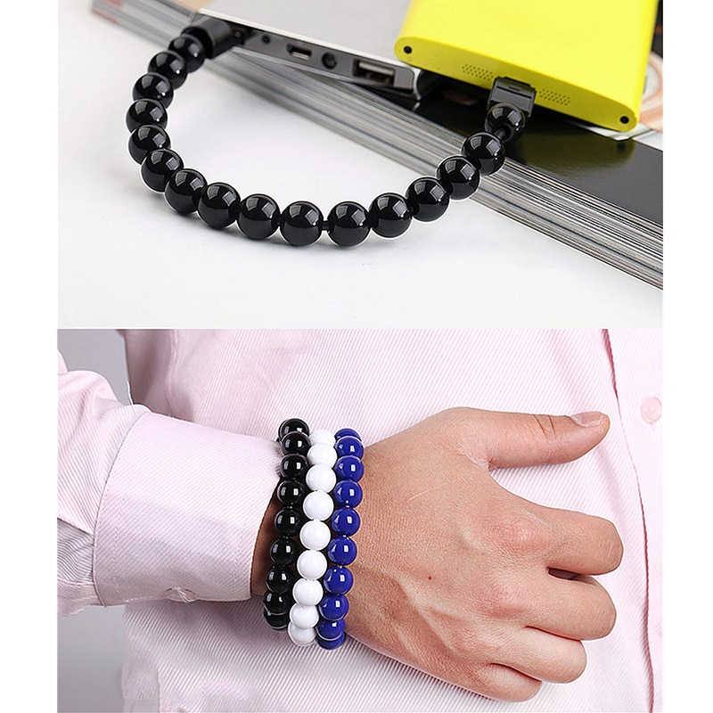 Pulsera de cuentas de Color puro, Cable Micro USB tipo C, Cable de carga de sincronización de datos para iPhone, Samsung, huawei, cargador de teléfono móvil Android