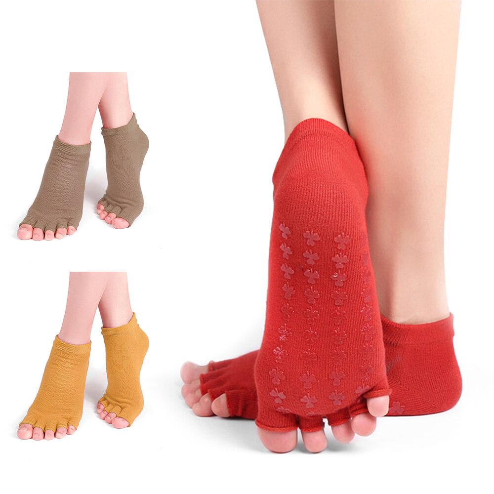 3 pairs Yoga Socks Non-Slip Open Toe Cotton Yoga Socks with Grips for Women Pilates Ballet Dance Workout Sports Socks