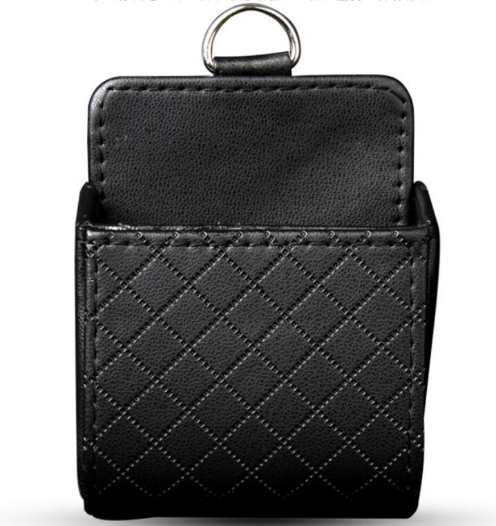 PU Leather Car Outlet Air Vent Trash Box Auto Mobile Phone Holder Bag Pouch Organizer Hanging Box for Car Supplies Car Styling: Black