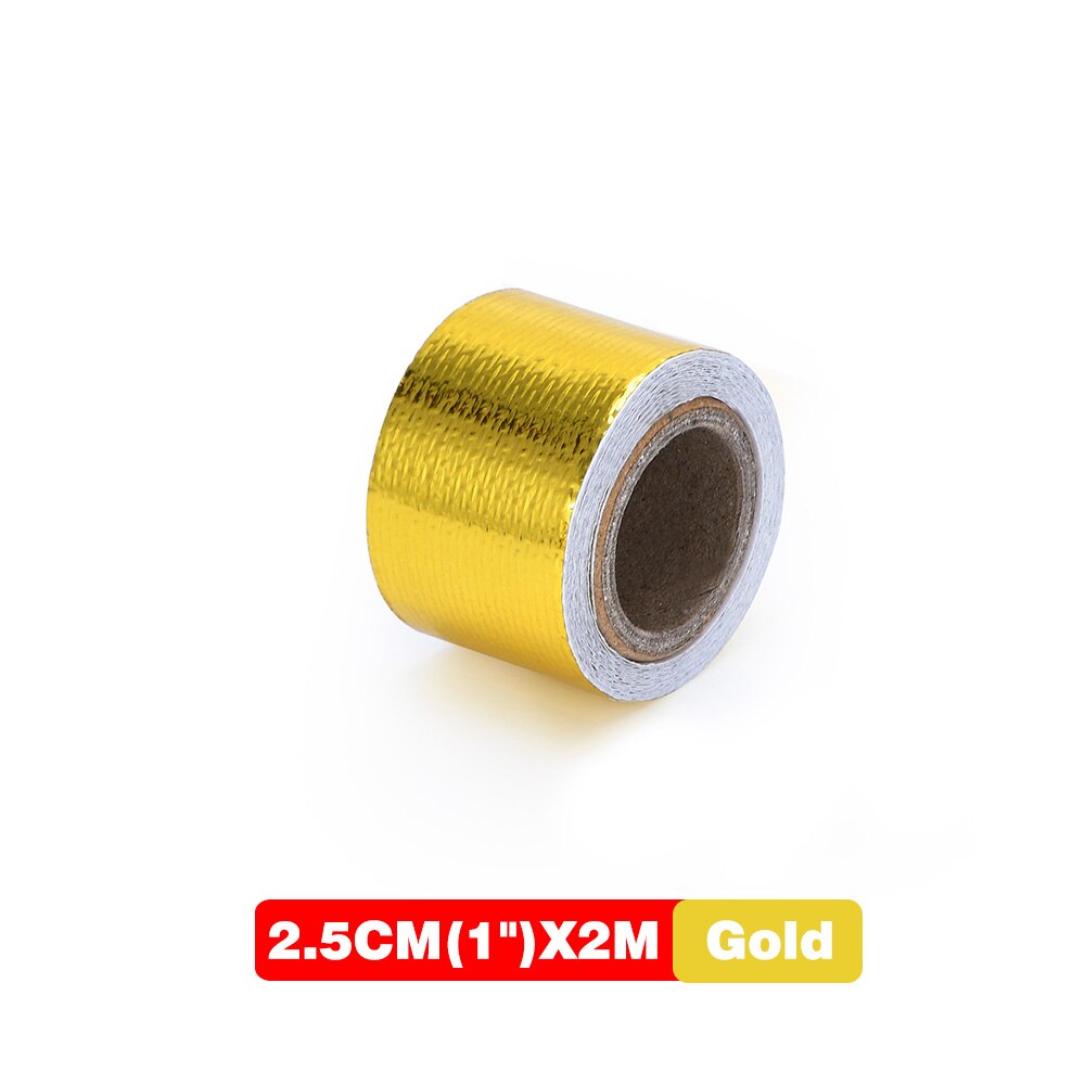 Fire-retardant Fiberglass Belt Automobile Motorcycle Refit Thermal Insulation Band Exhaust Heat Wrap Roll Heat Shield Tap: 2.5cm 2Meter Gold