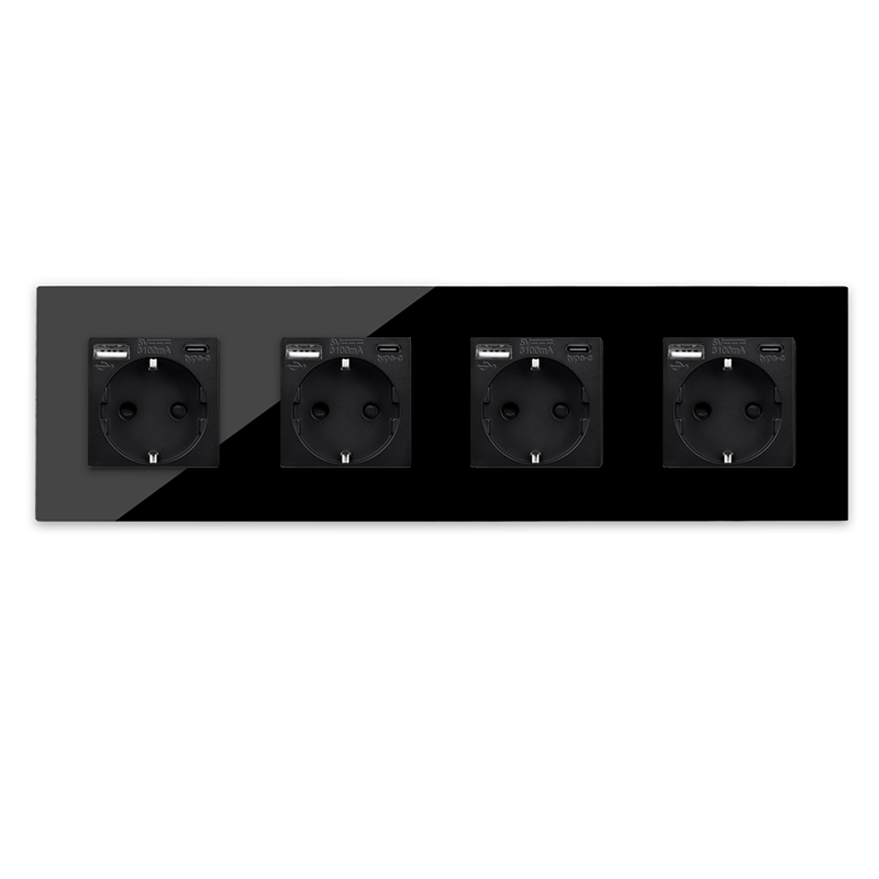 Bingoelec eu standard enkel eluttag kristallpanel 16a dubbla vägguttag trippel typ-c-kontakt glas fyrdubbla vägguttag: Typ 14