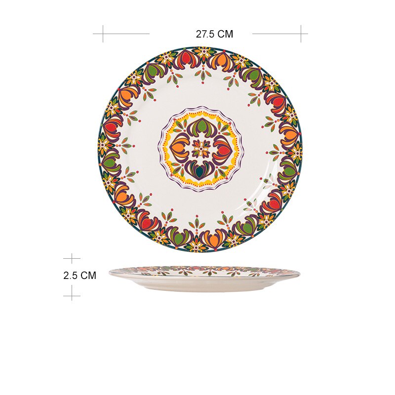 Ceramic Retro Dinnerware Bohemia Dinner Set 11inch Large Dessert Steak Plate 380ml Milk Coffee Mug 6inch Salad Bowl: 11inch plate