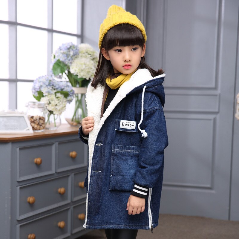 Chaqueta vaquera a la para niña, chaqueta gruesa y cálida con capucha, prendas de vestir exteriores, abrigo largo para niño, Chaquetas vaqueras para niña de 6-16 años