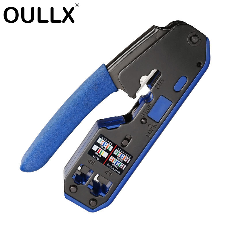 OULLX Multifunzionale RJ45 RJ11 Connettore Testa Di Cristallo 8C8P Strumento di Rete con Filo di spogliarsi di Compressione di Piegatura Pinze a Filo