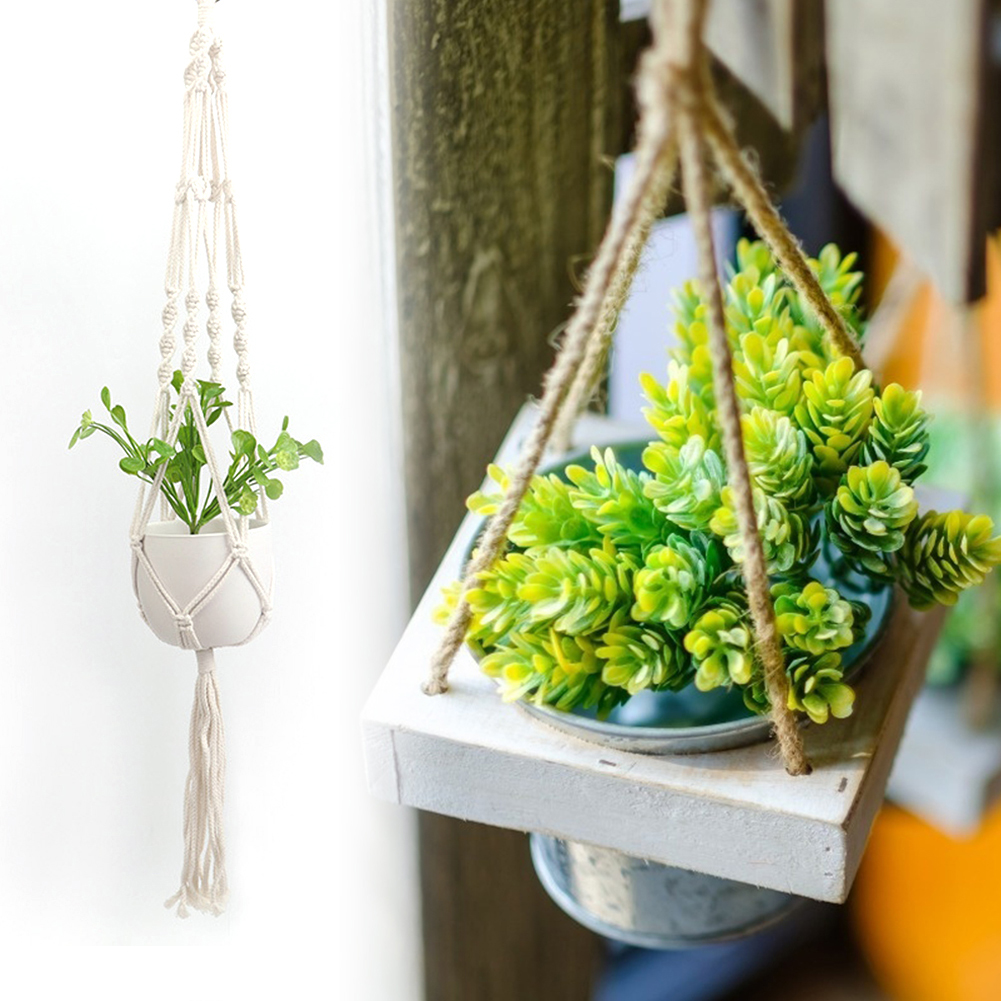 Flower Pot Net Bag Plant Hanger Handmade DIY Braided Knotted Rope Holder Home Garden Hanging Pot Basket Lanyard Decor
