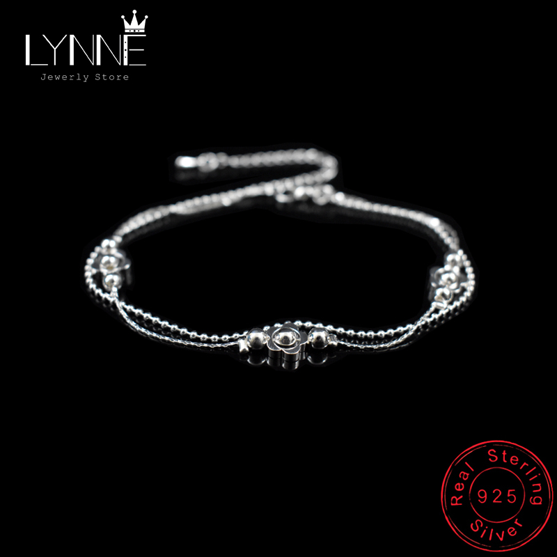 Tobillera con colgante de flor de ciruelo para mujer, pulsera de plata de ley 925 con flor de la suerte, joyería para mujer, pulseras de cadena de pie de doble capa