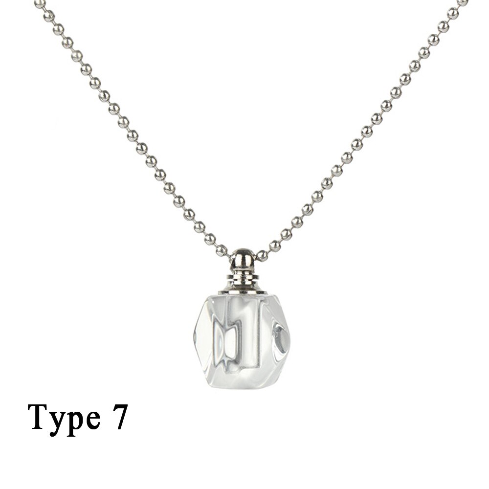 1Pc Mini Glass Bottle Pendant Necklaces Openable Perfume Essential Oil Stainless Steel Chain Vial Necklace For Women Jewelry: B-Type 7