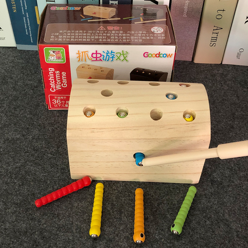 Træ magnetisk baby fanger bugs spilform, der matcher den tidlige barndoms pædagogiske interaktive legetøj: 1