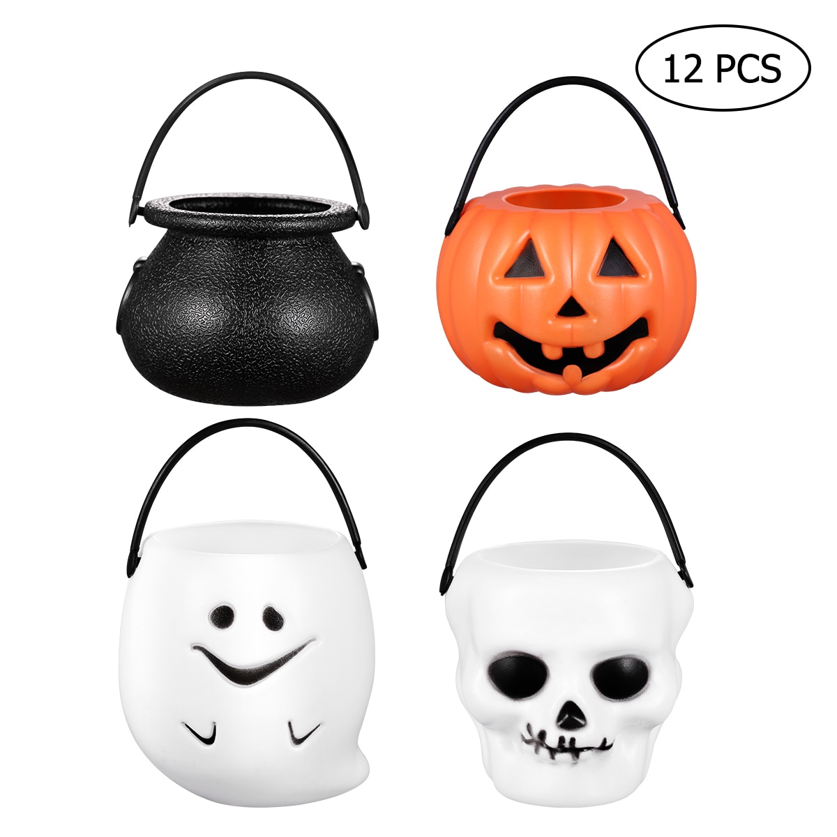 2pcs Halloween Candy Buckets Trick Or Treat Candy Pots Snack Buckets Party Holder Halloween Candy Pot Ornament Skull Witch Toy