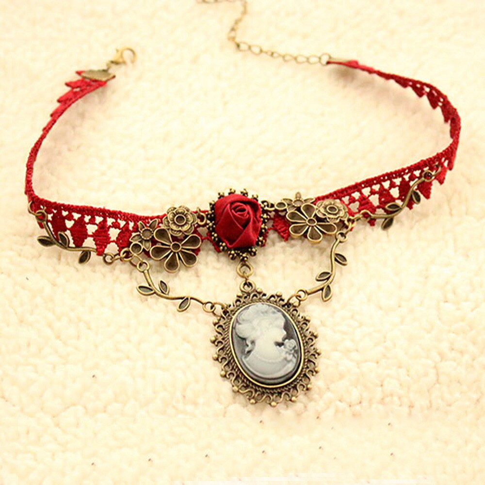 Rot Spitze Halsband Halskette Halloween Schmuck Rote Rose Halskette für Frauen Kragen Choker Halskette FD