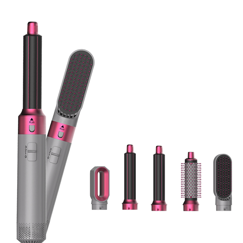Multifunktionaler 5-in-1-Heißluft-Haarbürstentrockner, Glätteisen und Lockenwickler, tragbarer Ionen-Styler für Höhle Heim- und Reisegebrauch: Gelb / uns-Stecker