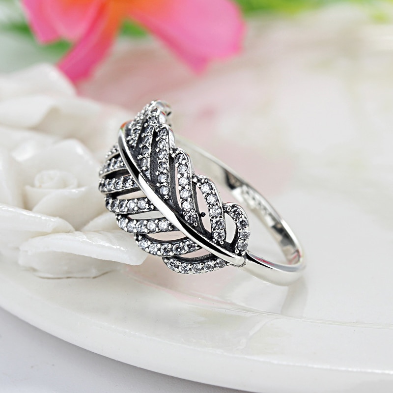 Populaire Zilveren Kleur Veer Clear Zirkoon Ringen Compatibel Met Sieraden Trouwringen Voor Vrouwen Accessoires