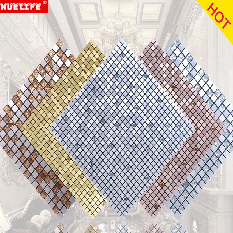 Selbst-adhesive Europäischen metall aluminium kunststoff panel mosaik fliesen TV hintergrund wand glas bar spiegel wohnzimmer 3D wand aufkleber