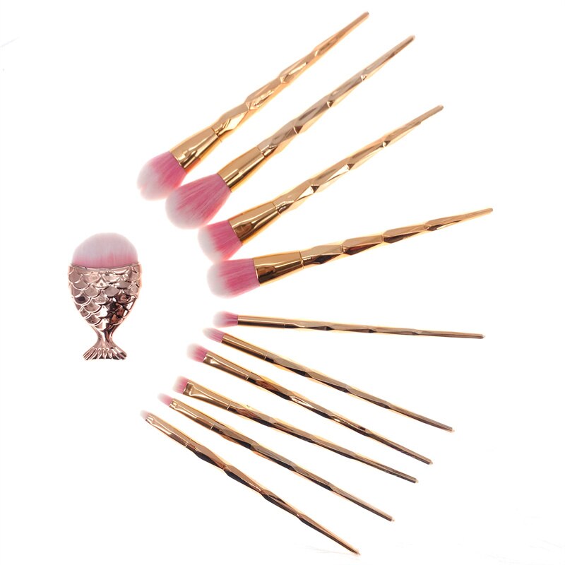 11pcs Diamond Fish Makeup Brush Set Foundation Blending Power Eyeshadow Contour Concealer Blush Cosmetic Beauty Make Up: 11pc
