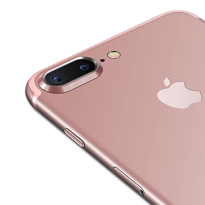 Protector de cristal templado para lente de cámara 3D, funda de anillo de lente trasera para iPhone 7/8 Plus, parachoques de anillo ovalado: Rose Gold