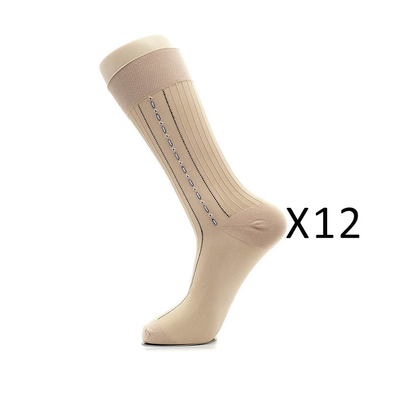 12 Pairs Large Size Summer Socks Mens Nylon Thin Breathable Middle-Eged Elderly Silk Socks Business Work Party Dress Long Socks: 12