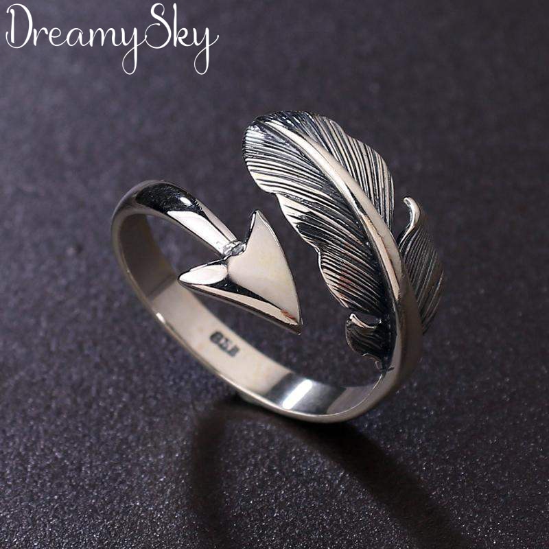 Bohemian Vintage Silver Color Arrow Feather Rings For Women Punk Big Antique Open Rings Statement Finger Jewelry