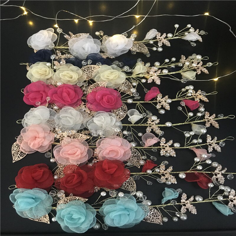 Diadema de flores azul Aqua hecha a mano, diadema de perlas para boda, diademas para desfile nupcial, accesorios para la cabeza para mujeres, Tiaras de joyería