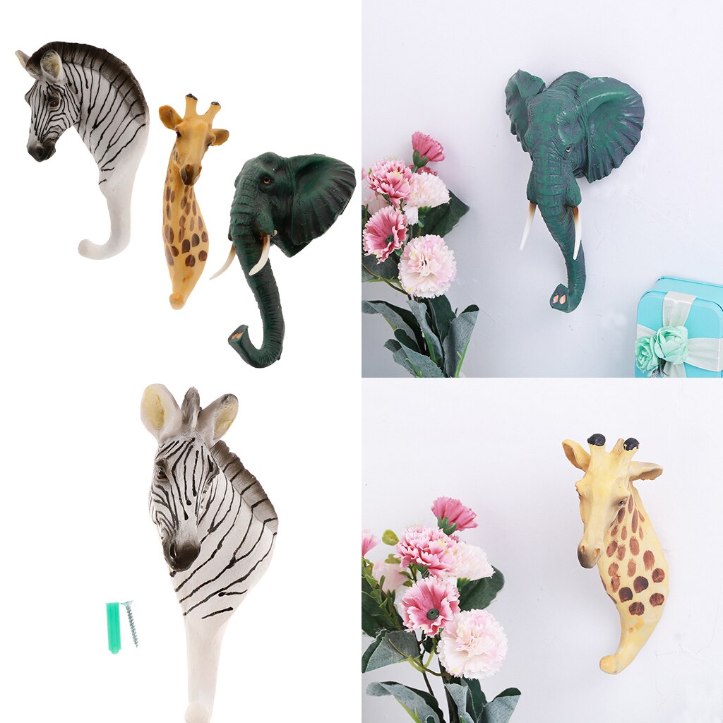 Crochet pour tête d'animaux de Style nordique 3x | Décor de tête d'éléphant zèbre girafe, porte-manteau pour clés, étagère pour salle de bain, bureau, maison
