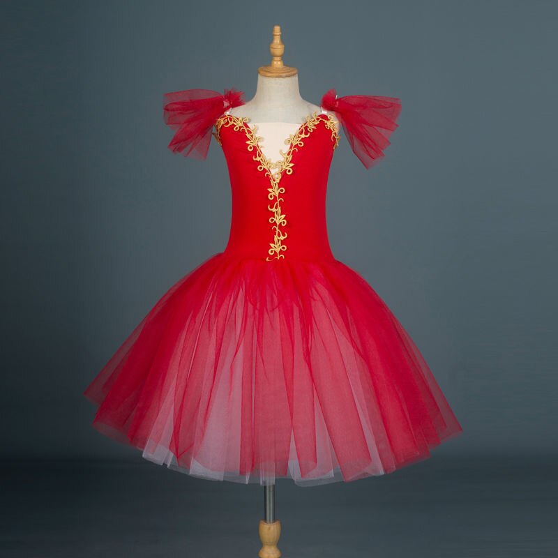 Vestido Rojo largo de Ballet para niñas y adultos, tutú romántico de bailarina de baile contemporáneo, trajes, vestido de Ballet para niñas: Rojo / Height 100 - 110cm