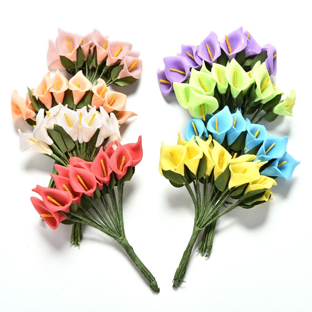 12 blomster / flok kunstige blomster calla lilje brude bryllup boligindretning buket hoved pe ægte berøring kunstig blomst