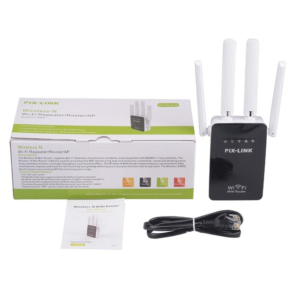 300Mpbs WiFi Range Extender Internet Signal Booster with 4 High Power External Antennas 2.4G Home Office Wi-Fi Wireless Repiter