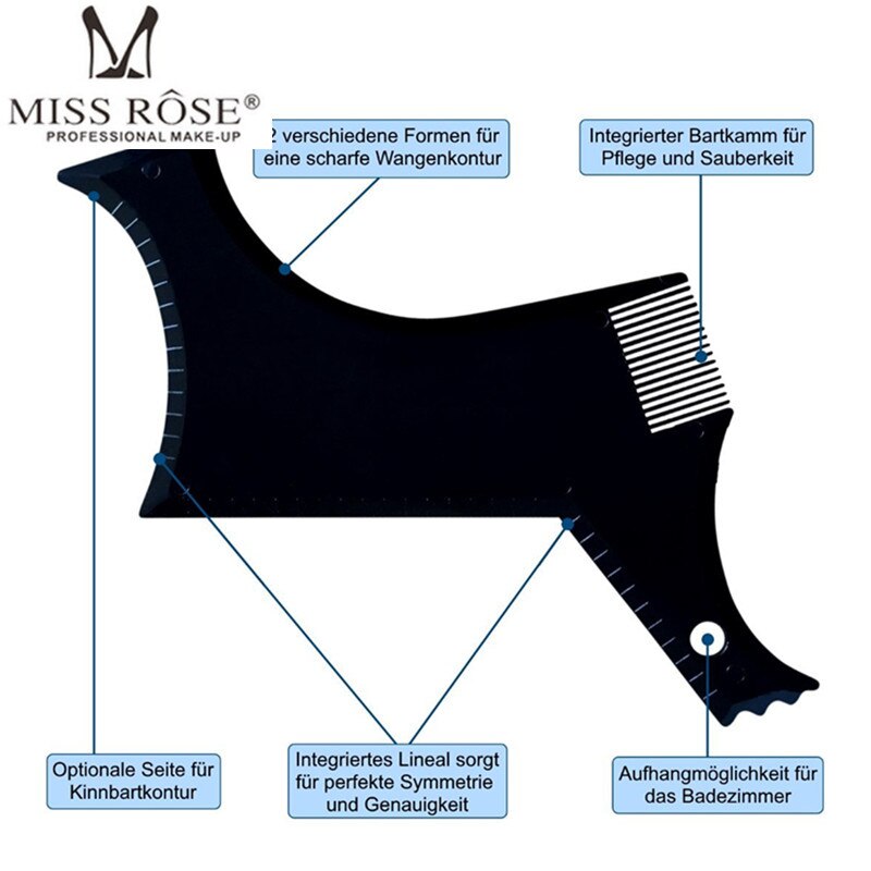 Perfect Beard Comb for Men's Face Care Transparent Black Stencil Comb Shaper for Beard Styling Beard Shaping Tool Liner Template