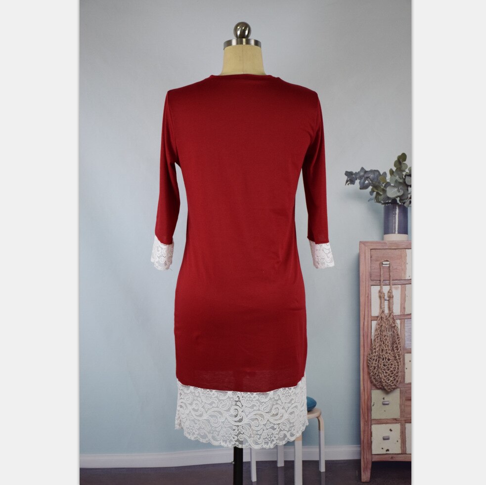 Matka córka sukienka nowa czerwona koronkowa patchworkowa sukienka dla mamy dziewczyna O-szyja kolano długość czerwona sukienka nowy rok jednakowe ubrania rodzinne