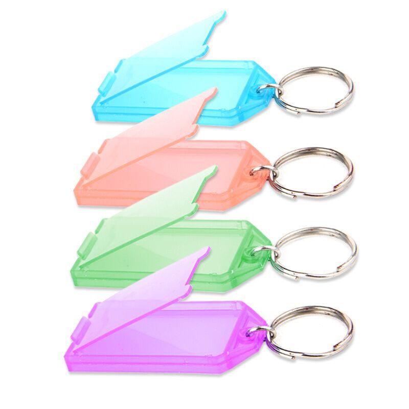 20 stuks stevige kunststof sleutelhangers met splitringlabelvenster, diverse kleuren